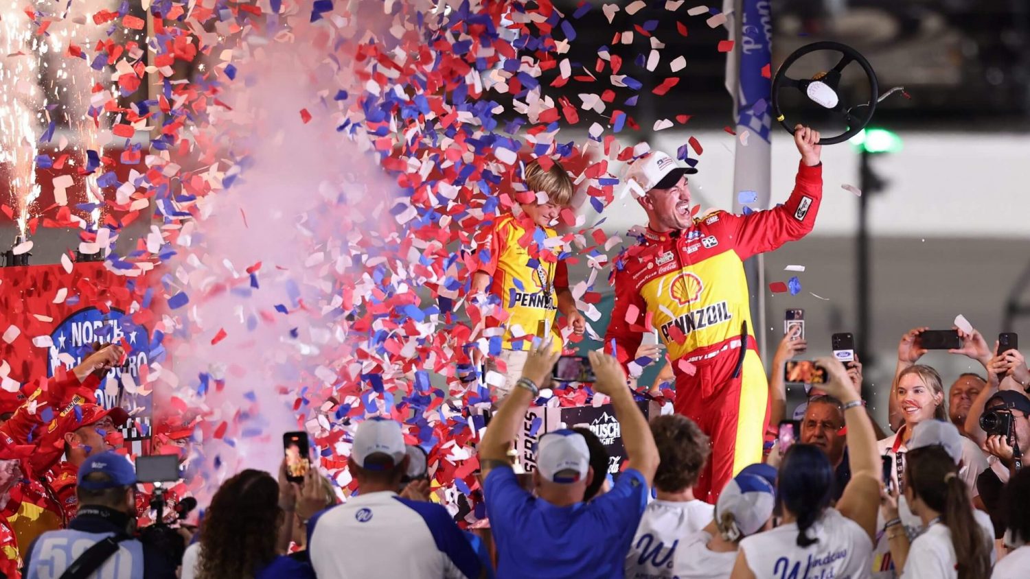 Joey Logano breaks 14-month drought with victory at North Wilkesboro’s historic return