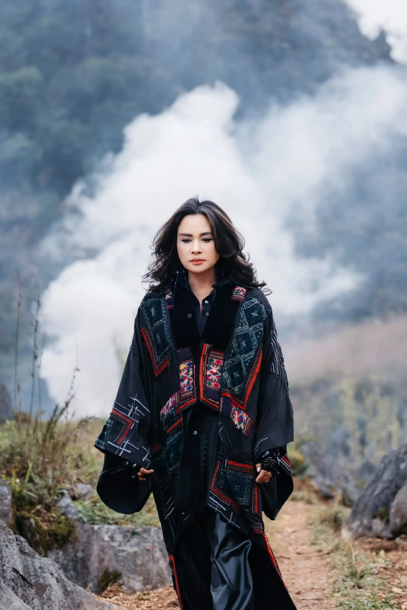 Thanh Lam wearing Vietnamese hand-loomed brocade